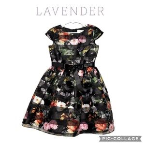 Lavender Girls black floral Shadow tulle Stripes formal Dress NWOT Size 6